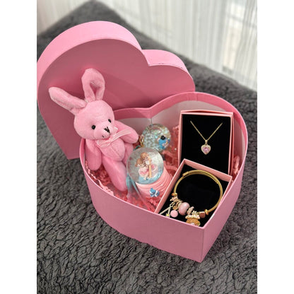 Pembe Tavşanlı Kolyeli ve Bileklikli Sevgi Kutusu